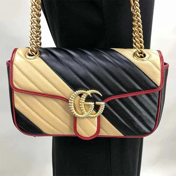 Túi Đeo Chéo Nữ Gucci Handbags GG Marmont 443497 0OLOX 9689 Crossbody Bag Màu Đen Be