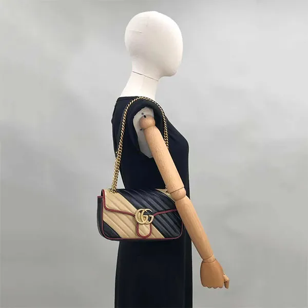 Túi Đeo Chéo Nữ Gucci Handbags GG Marmont 443497 0OLOX 9689 Crossbody Bag Màu Đen Be