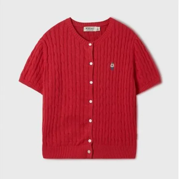 Áo Len Nữ WHOAU Cardigan Steve R-Neck Short Sleeve WHCKF2401F 524585 Red Màu Đỏ Size S