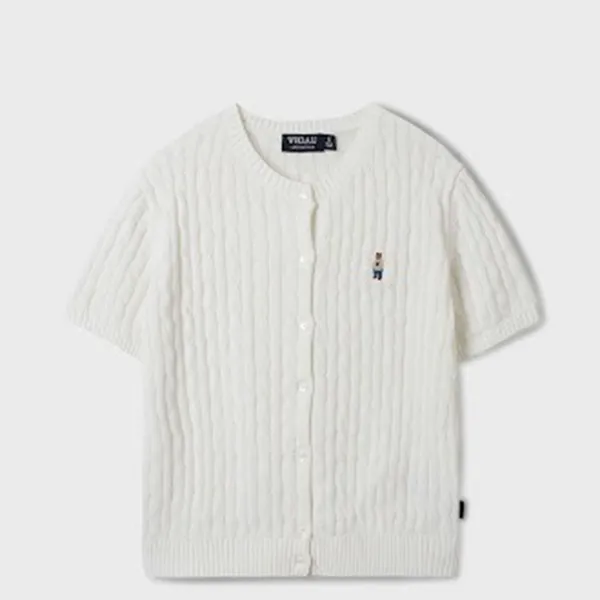 Áo Len Nữ WHOAU Cardigan Steve R-Neck Short Sleeve WHCKF2401F Ivory Màu Trắng Size S