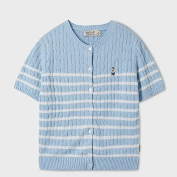 Áo Len Nữ WHOAU Cardigan Steve R-Neck Short Sleeve WHCKF2401F Light Blue Màu Xanh Nhạt Size M