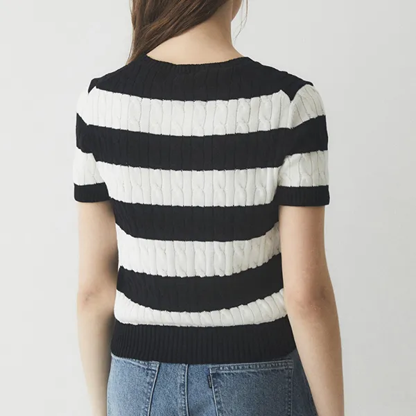 Áo Len Nữ WHOAU Steve Stripe Cable Short Sleeve Knit WHKAE2413F Màu Đen Trắng Size M - Thời trang - Vua Hàng Hiệu