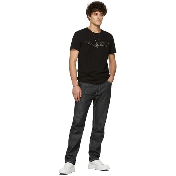 Áo Phông Nam Alexander McQueen Black Embroidered Logo Tshirt MN0 649876 Màu Đen Size S