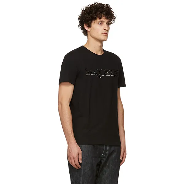 Áo Phông Nam Alexander McQueen Black Embroidered Logo Tshirt MN0 649876 Màu Đen Size S