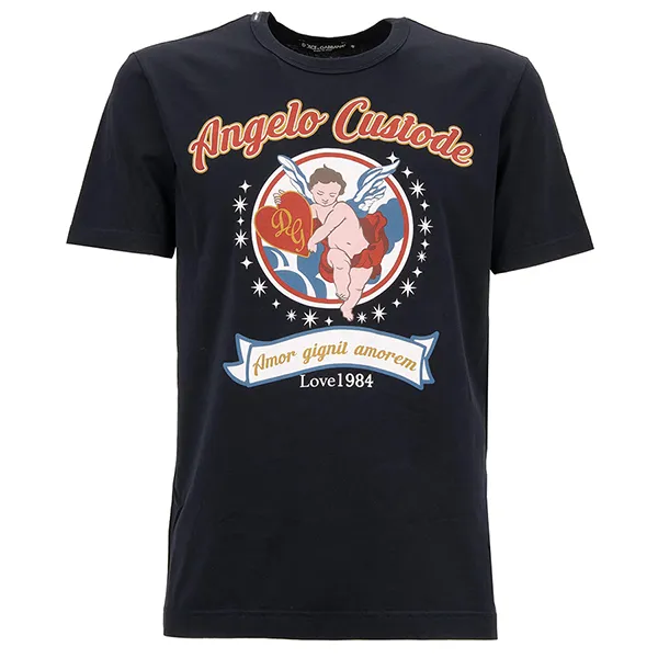 Áo Phông Nam Dolce & Gabbana D&G Angelo Custode Cotton T-Shirt Guardian Angel G8JF7T G7OYH Màu Xanh Đen Size 44 - Thời trang - Vua Hàng Hiệu
