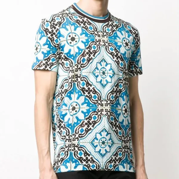Áo Phông Nam Dolce & Gabbana D&G Majolica Printed Tshirt G8KD0T FI7VQ HC1NB Màu Xanh/Đen Size 48
