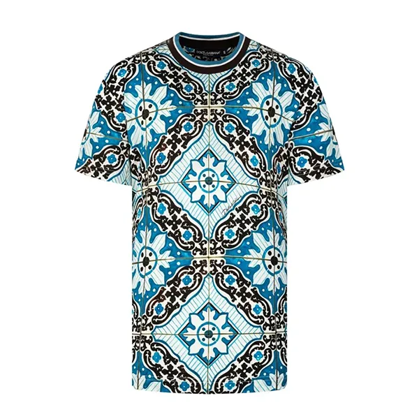 Áo Phông Nam Dolce & Gabbana D&G Majolica Printed Tshirt G8KD0T FI7VQ HC1NB Màu Xanh/Đen Size 48