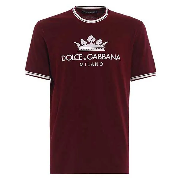 Áo Phông Nam Dolce & Gabbana D&G Burgundy Logo Print Cotton Crew Neck G8IR4T TShirt Màu Đỏ Size 44