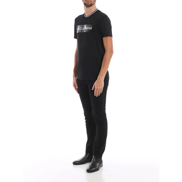 Áo Phông Nam Dolce & Gabbana D&G Glossy Logo Tape Black Tshirt G8KD0TFU7EQN0000 Màu Đen Size 44