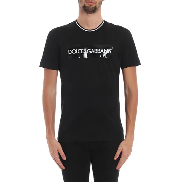 Áo Phông Nam Dolce & Gabbana D&G Glossy Logo Tape Black Tshirt G8KD0TFU7EQN0000 Màu Đen Size 44