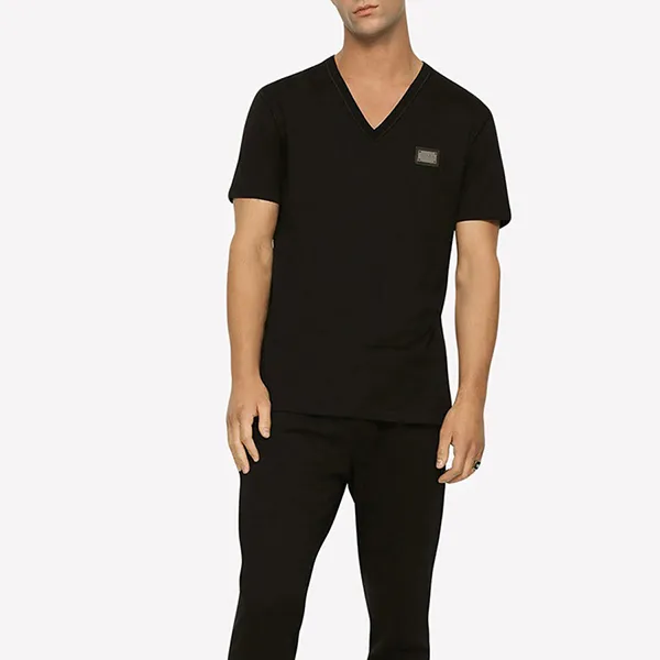 Áo Phông Nam Dolce & Gabbana D&G Logo V-Neck Tshirt G8PT2T G7F2I Màu Đen Size 44