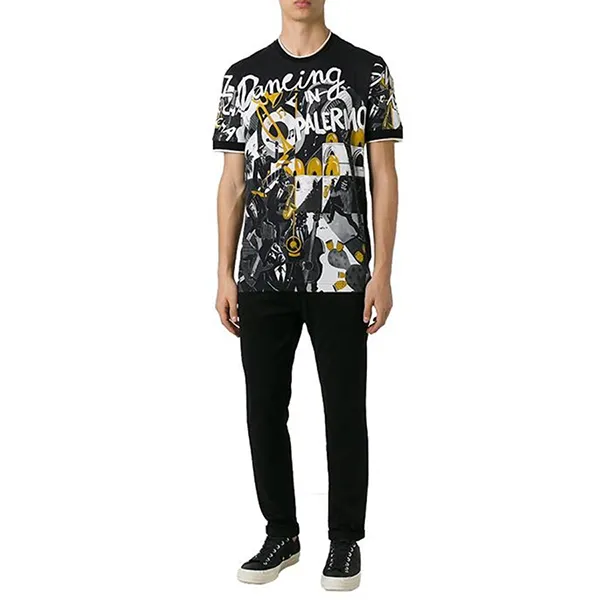Áo Phông Nam Dolce & Gabbana D&G Musical Print Tee G8HA8T Màu Đen Họa Tiết Size 46