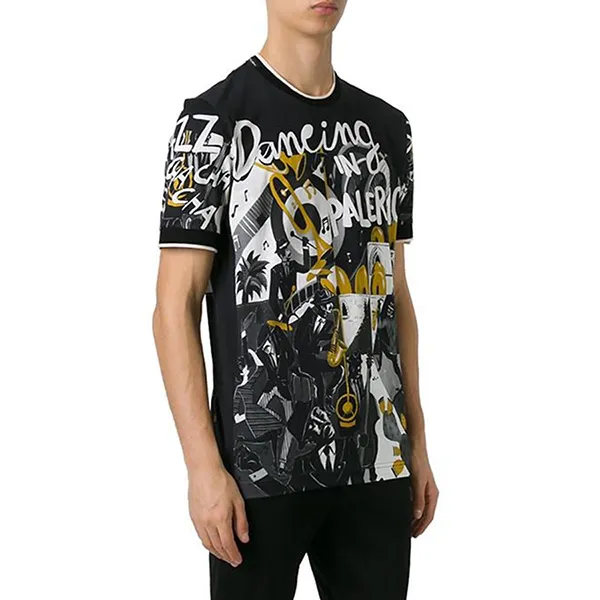 Áo Phông Nam Dolce & Gabbana D&G Musical Print Tee G8HA8T Màu Đen Họa Tiết Size 46