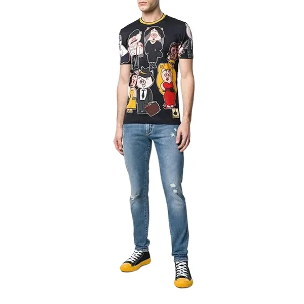 Áo Phông Nam Dolce & Gabbana D&G Pig Family Short Sleeved T-Shirt Màu Đen Size 44