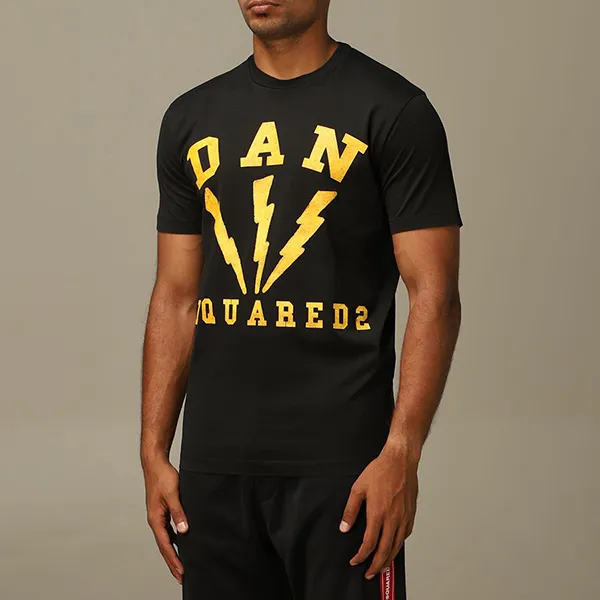 Áo Phông Nam Dsquared2 Dan Lightening Black S74GD0715 TShirt Màu Đen Size S