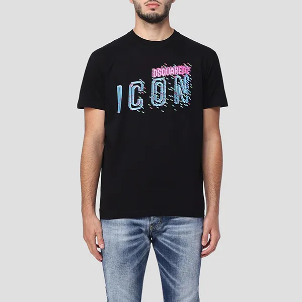 Áo Phông Nam Dsquared2 Graphic ICON Printed S79GC0078 Tshirt Màu Đen Size XS