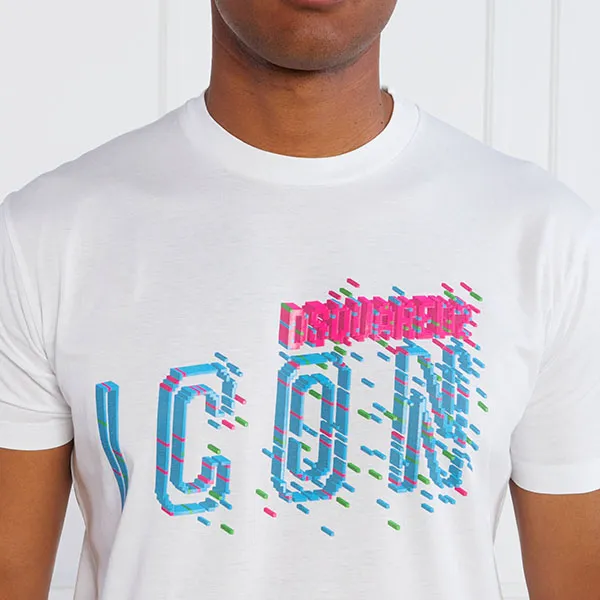 Áo Phông Nam Dsquared2 Graphic ICON Printed S79GC0078 Tshirt Màu Trắng Size XS