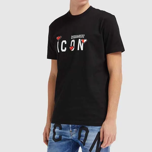 Áo Phông Nam Dsquared2 Icon Heart Cool Fit S79GC0076 Tshirt Màu Đen Size S