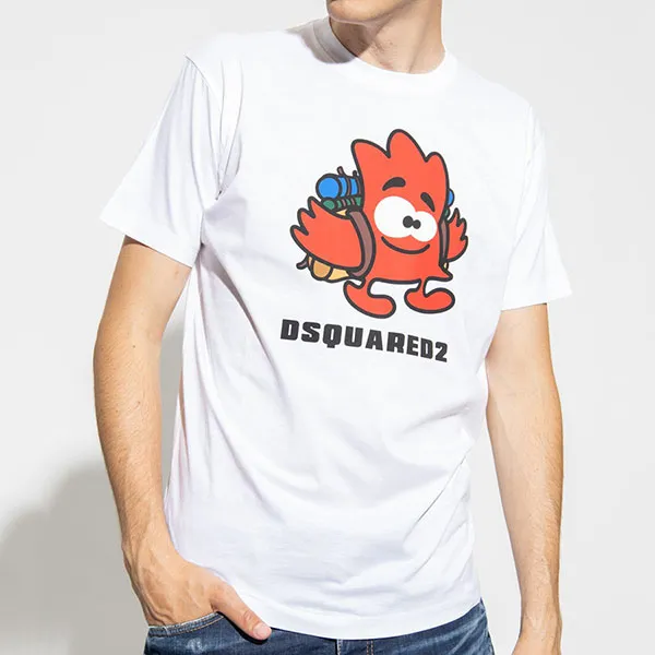 Áo Phông Nam Dsquared2 Leaf Buddy Print Cool Tee S71GD0187 Tshirt Màu Trắng Size S