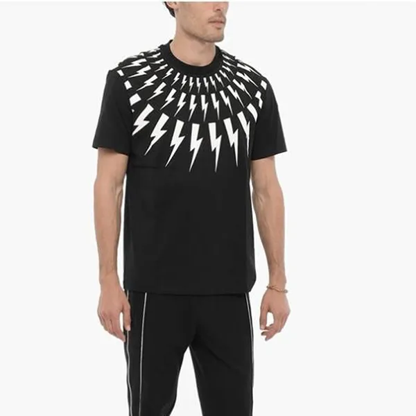 Áo Phông Nam Neil Barrett Fair-Isle Thunderbolt Degrade Black TShirt PBJT007S-U502S Màu Đen Trắng Size XS