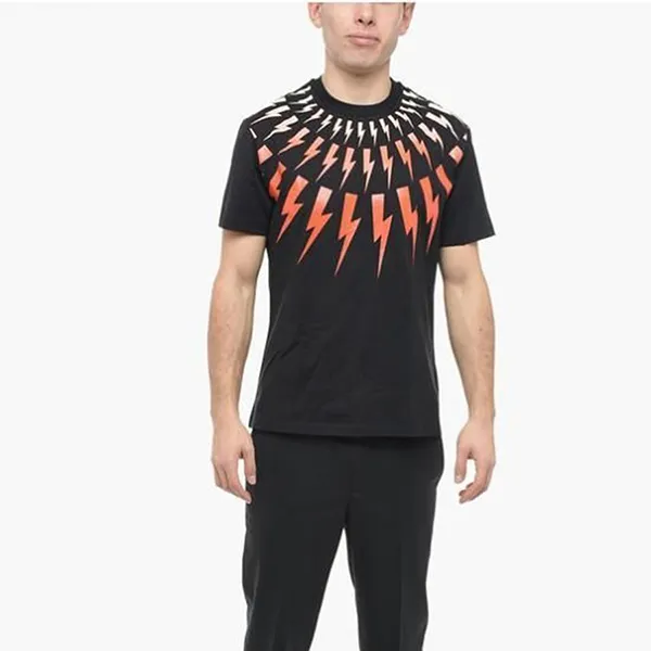 Áo Phông Nam Neil Barrett Fair-Isle Thunderbolt Degrade Black TShirt PBJT162-U500S Màu Đen Size XS