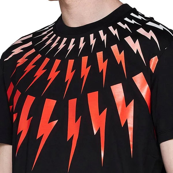Áo Phông Nam Neil Barrett Fair-Isle Thunderbolt Degrade Black TShirt PBJT162-U500S Màu Đen Size XS