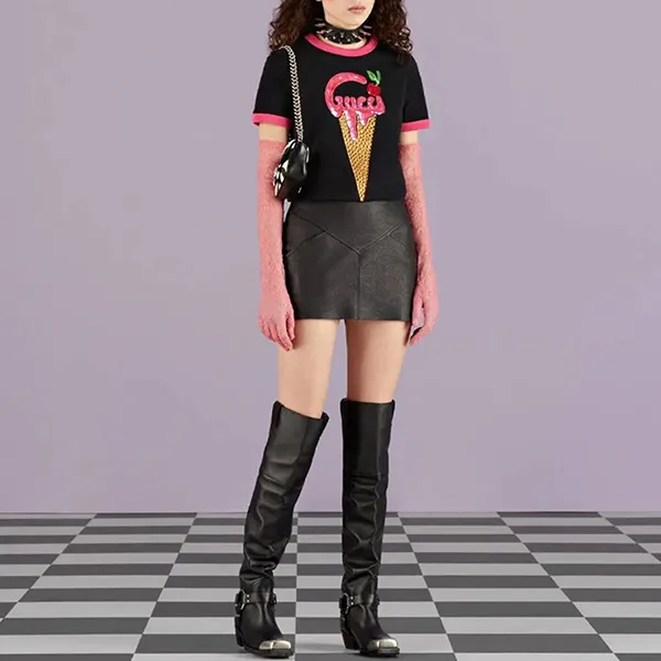 Áo Phông Nữ Gucci Ice Cream Cotton Tshirt 723566 XJE7M 1097 Màu Đen Họa Tiết Size XS