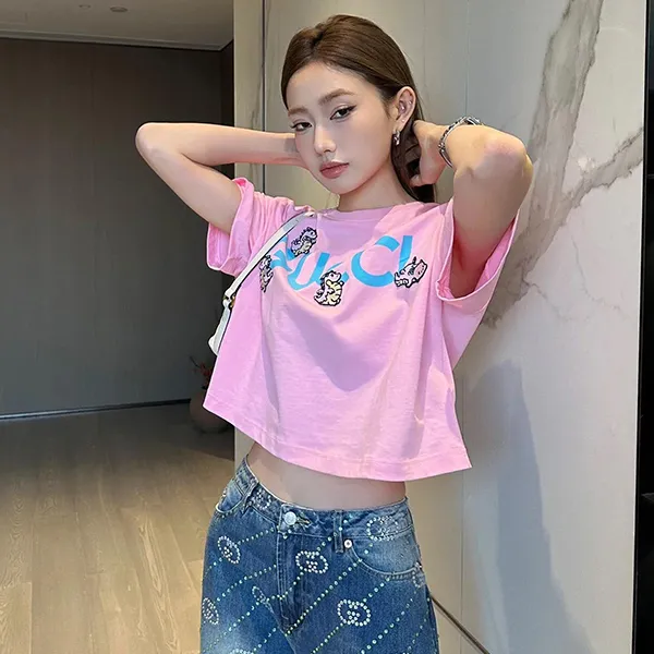Áo Phông Nữ Gucci Tshirt 779016 XJGED Màu Hồng Size XS