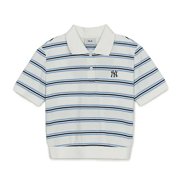Áo Polo Nữ MLB Varsity Stripe Crop Collar New York Yankees 3FPQV0253-50IVS Màu Trắng Kem Size XS