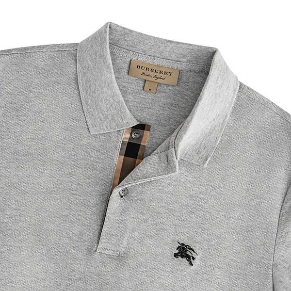 Áo Polo Nam Burberry Oxford Logo Embroidered Màu Ghi Size XS