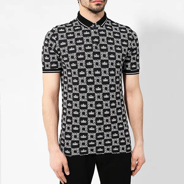 Áo Polo Nam Dolce & Gabbana D&G G8HU6T FS76Y Màu Đen Họa Tiết Size 44