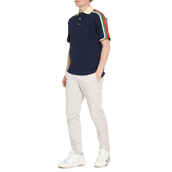 Áo Polo Nam Gucci 742382XJFGI_4433 Jersey Shirt Màu Xanh Navy Size M