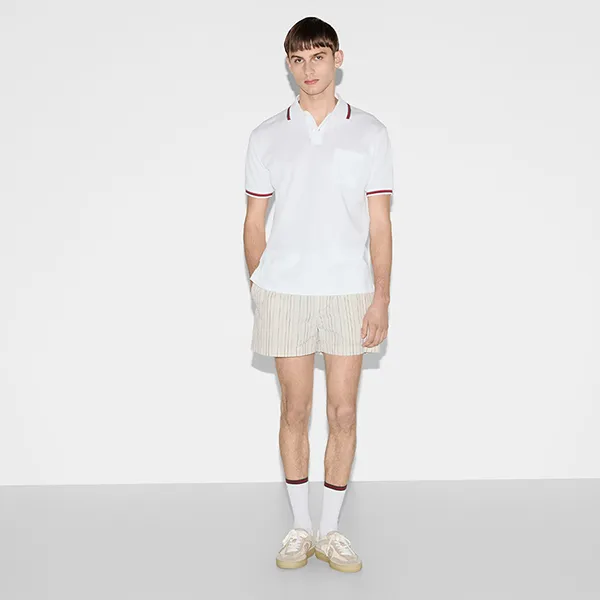 Áo Polo Nam Gucci Cotton Polo Shirt With Embroidery 795174 XJG5C 9733 Màu Trắng Size M