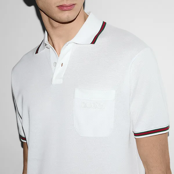 Áo Polo Nam Gucci Cotton Polo Shirt With Embroidery 795174 XJG5C 9733 Màu Trắng Size M