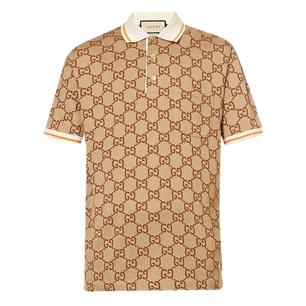 Áo Polo Nam Gucci GG Bonogram Silk And Cotton Piqué Polo Shirt R04211353 Màu Be Size S - Thời trang - Vua Hàng Hiệu