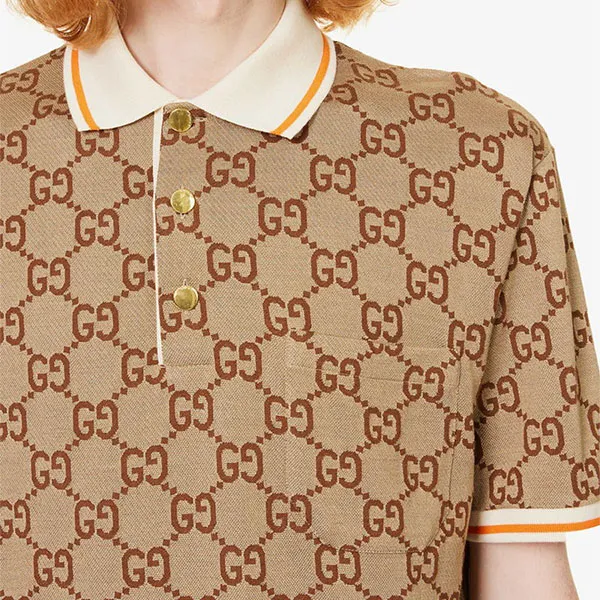 Áo Polo Nam Gucci GG Bonogram Silk And Cotton Piqué Polo Shirt R04211353 Màu Be Size S - Thời trang - Vua Hàng Hiệu