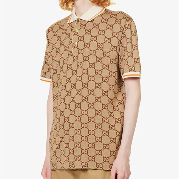Áo Polo Nam Gucci GG Bonogram Silk And Cotton Piqué Polo Shirt R04211353 Màu Be Size S - Thời trang - Vua Hàng Hiệu