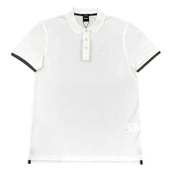 Áo Polo Nam Hugo Boss Cotton Cổ Dệt Màu Trắng Size M