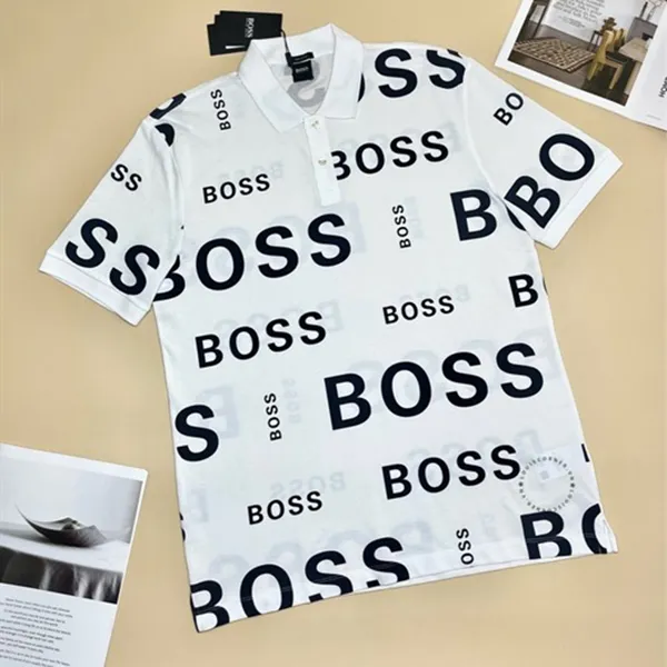Áo Polo Nam Hugo Boss Nhiều Chữ Đen Màu Trắng Họa Tiết Size L - Thời trang - Vua Hàng Hiệu