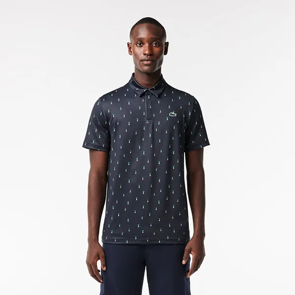 Áo Polo Nam Lacoste Golf Men's Shirt Recycled Polyester Printed DH5175-10 Màu Xanh Đậm Size 2