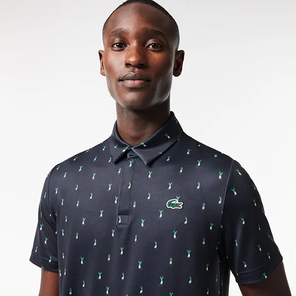 Áo Polo Nam Lacoste Golf Men's Shirt Recycled Polyester Printed DH5175-10 Màu Xanh Đậm Size 2
