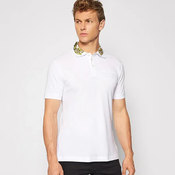 Áo Polo Nam Versace Jeans Couture Baroque 71GAGT03 Biały Regular Fit Màu Trắng Size M