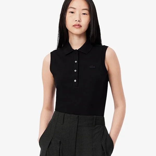 Áo Polo Nữ Lacoste Slim Fit L.12.D Sleeveless Stretch Polo Shirt PF5445 51 031 Màu Đen Size 36