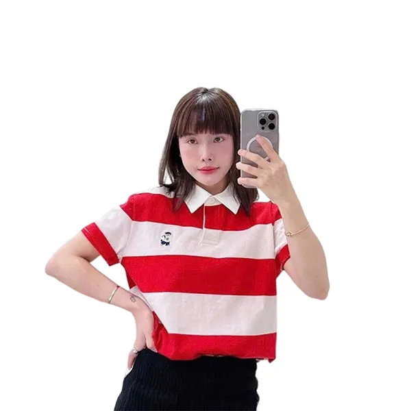 Áo Polo Nữ Spao Crop Kẻ Màu Đỏ Trắng Size M