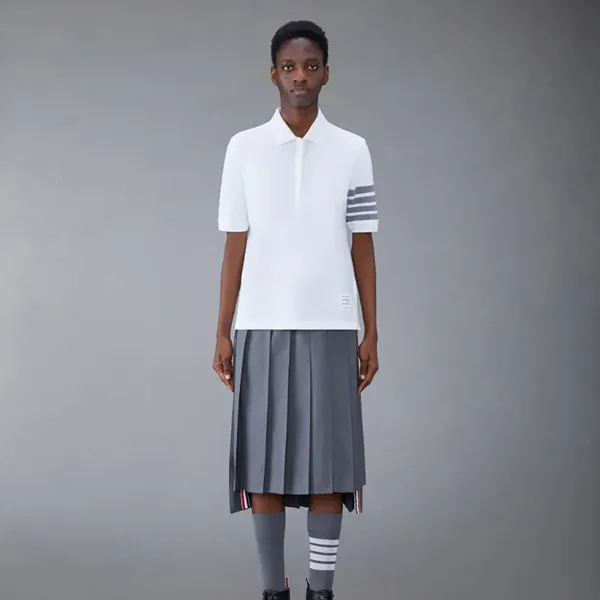 Áo Polo Nữ Thom Browne Classic Pique Hector 4-Bar Polo FJP052B/07976100 Màu Trắng Size 36