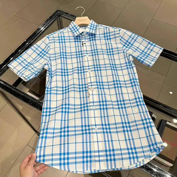 Áo Sơ Mi Cộc Tay Nam Burberry Checked Short-Sleeved Shirt Kẻ Màu Trắng /Xanh Size XS