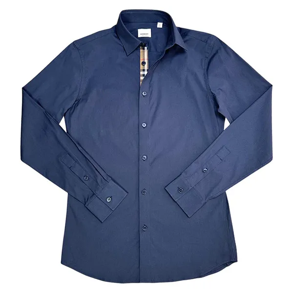 Áo Sơ Mi Nam Burberry BBR London England Cotton Check Shirt Màu Xanh Navy Size XS