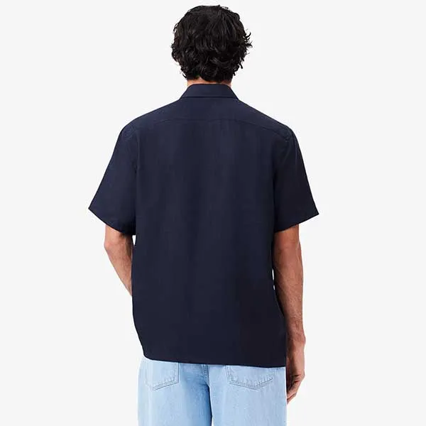 Áo Sơ Mi Nam Lacoste Men's Short Sleeve Linen Shirt CH5699 166 Màu Xanh Navy Size 38