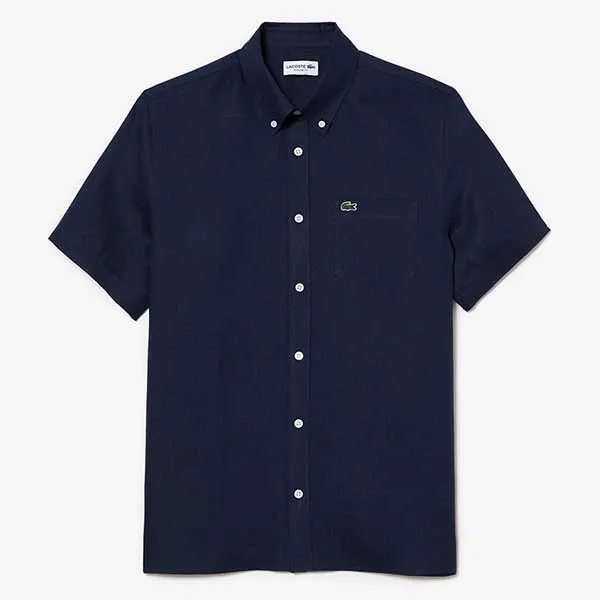 Áo Sơ Mi Nam Lacoste Men's Short Sleeve Linen Shirt CH5699 166 Màu Xanh Navy Size 38