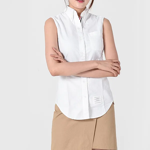 Áo Sơ Mi Nữ Thom Browne Sleeveless Buttoned Shirt FLL012E/06177100 Màu Trắng Size 36